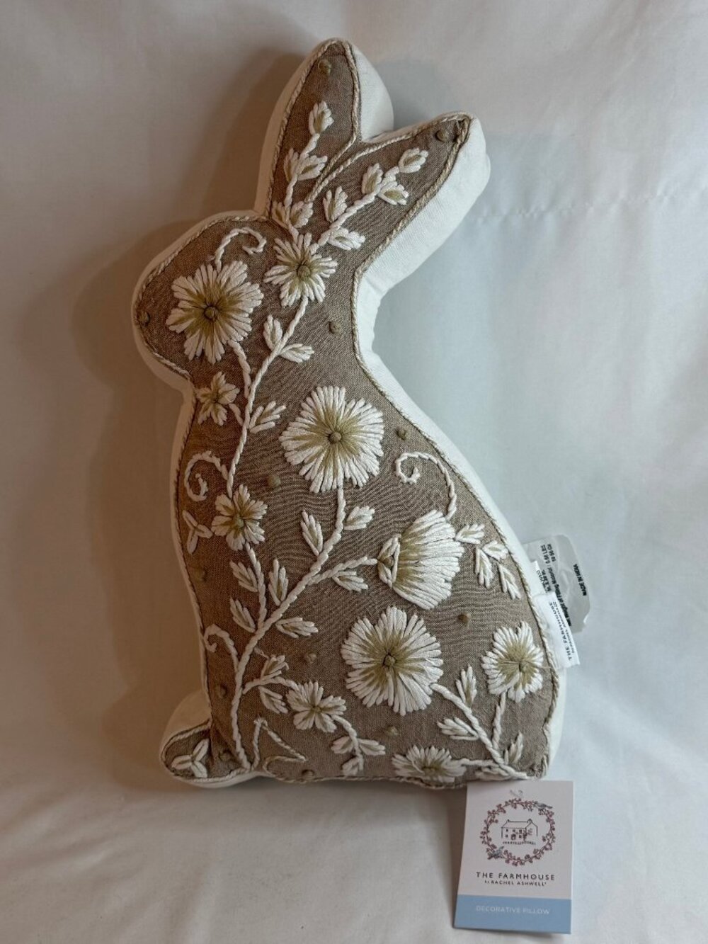 NWT Rachel Ashwell The Farmhouse Decorative Bunny Rabbit Pillow Linen #4126